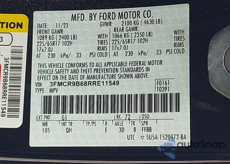 2024 Ford Bronco Sport Big Bend z USA, uszkodzony, nr VIN 3FMCR9B68RRE11549